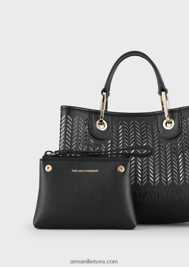 moterys juodas Armani mažas myea pirkėjo krepšys su perforuotu ševrono motyvu 02482X708