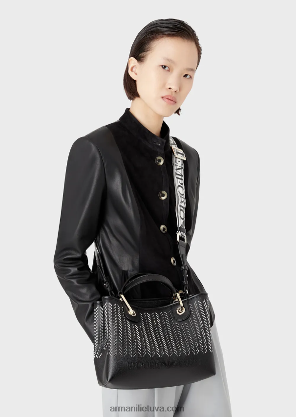 moterys juodas Armani mažas myea pirkėjo krepšys su perforuotu ševrono motyvu 02482X708