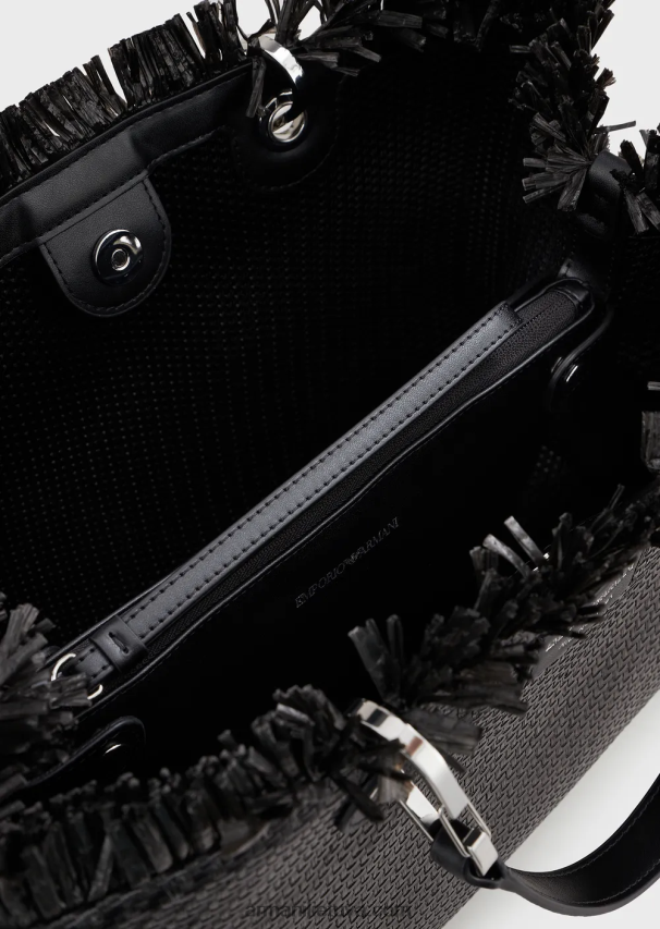 moterys juodas Armani myea maišelis austas šiaudais pirkėjo krepšys 02482X710