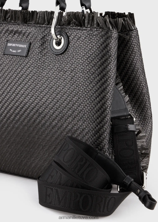 moterys juodas Armani myea maišelis austas šiaudais pirkėjo krepšys 02482X710