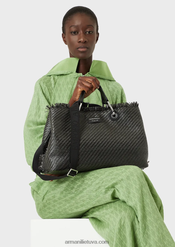 moterys juodas Armani myea maišelis austas šiaudais pirkėjo krepšys 02482X710