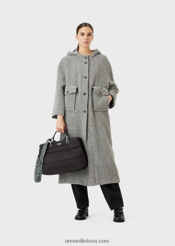 moterys juodas Armani vidutinio myea pirkėjo krepšys iš dygsniuoto perdirbto nailono 02482X668