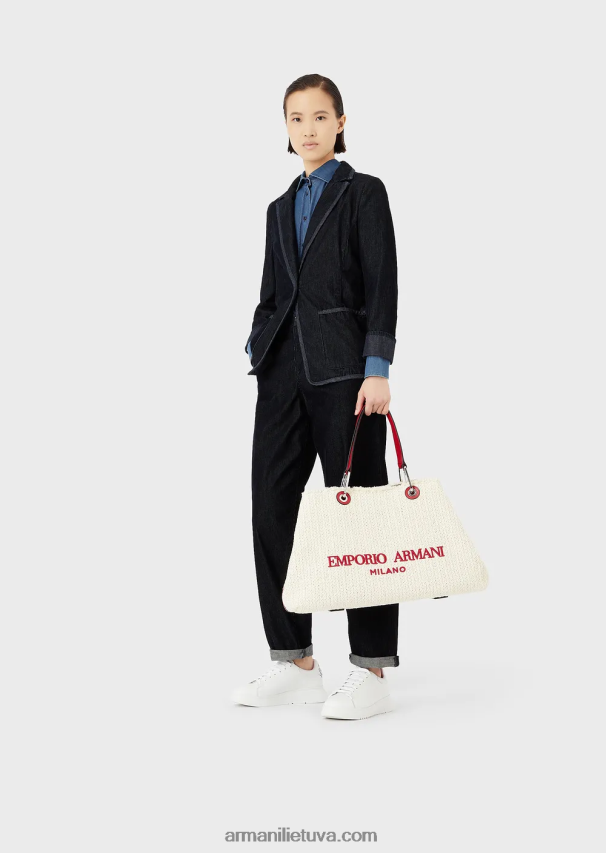 moterys panna Armani didelis šiaudinis myea kurorto pirkėjo krepšys 02482X714