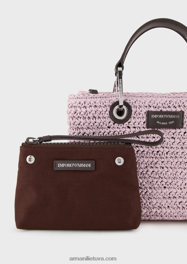 moterys rožinis Armani mažas myea pirkėjo krepšys iš matelasės šiaudelių 02482X719