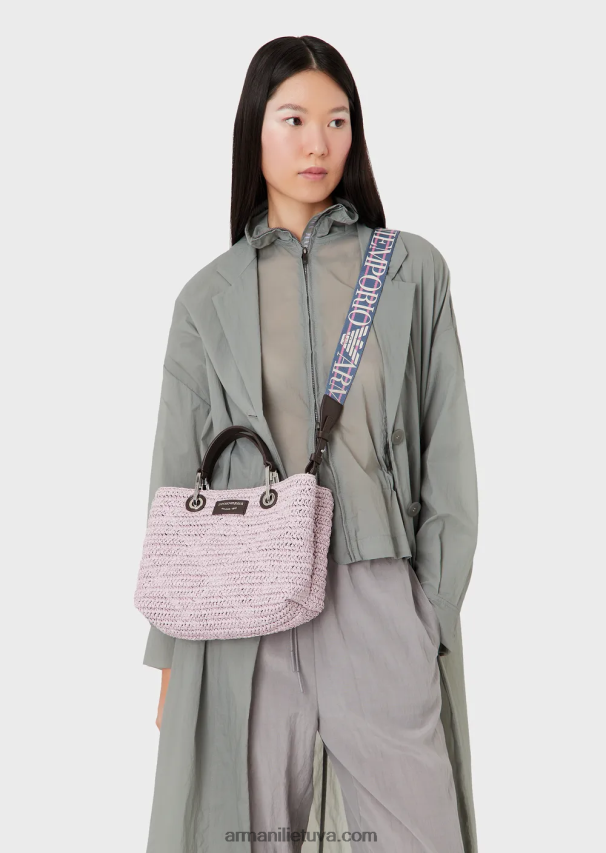 moterys rožinis Armani mažas myea pirkėjo krepšys iš matelasės šiaudelių 02482X719