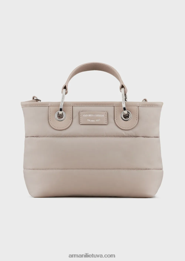 moterys smėlio spalvos Armani mažas myea pirkėjo krepšys iš dygsniuoto perdirbto nailono 02482X671