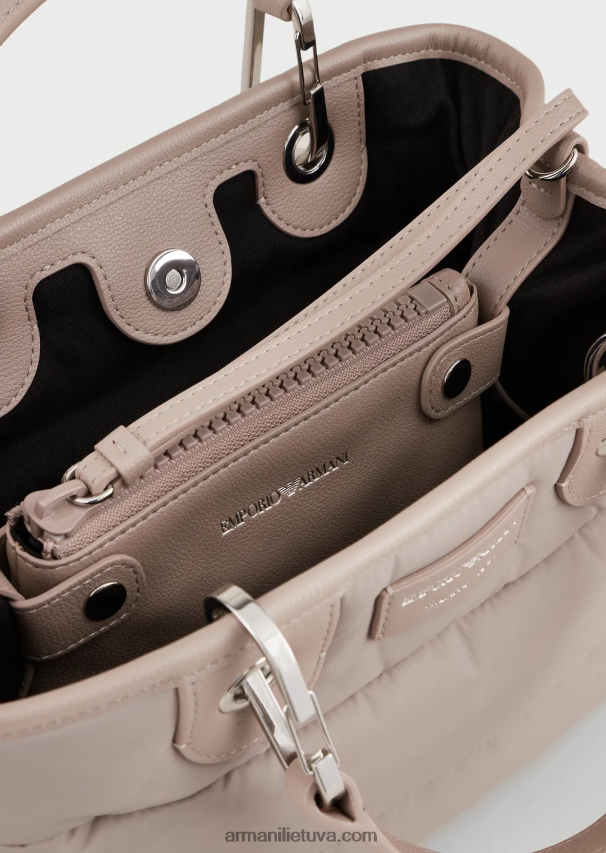 moterys smėlio spalvos Armani mažas myea pirkėjo krepšys iš dygsniuoto perdirbto nailono 02482X671