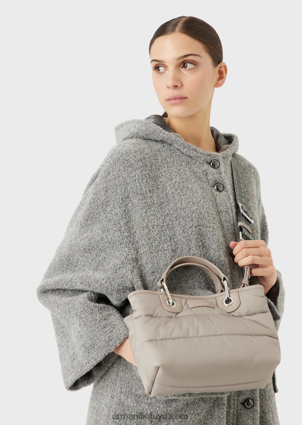 moterys smėlio spalvos Armani mažas myea pirkėjo krepšys iš dygsniuoto perdirbto nailono 02482X671