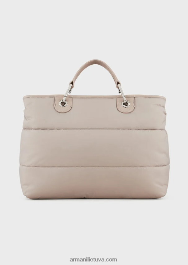 moterys smėlio spalvos Armani vidutinio myea pirkėjo krepšys iš dygsniuoto perdirbto nailono 02482X669