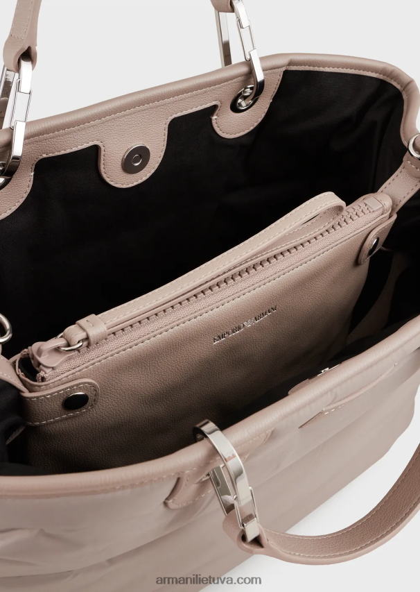 moterys smėlio spalvos Armani vidutinio myea pirkėjo krepšys iš dygsniuoto perdirbto nailono 02482X669