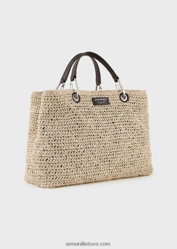 moterys smėlio spalvos Armani vidutinio myea pirkėjo krepšys matelasse šiaudelyje 02482X721