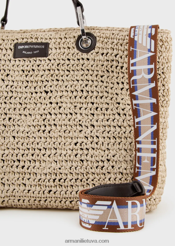 moterys smėlio spalvos Armani vidutinio myea pirkėjo krepšys matelasse šiaudelyje 02482X721