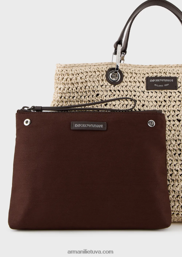 moterys smėlio spalvos Armani vidutinio myea pirkėjo krepšys matelasse šiaudelyje 02482X721