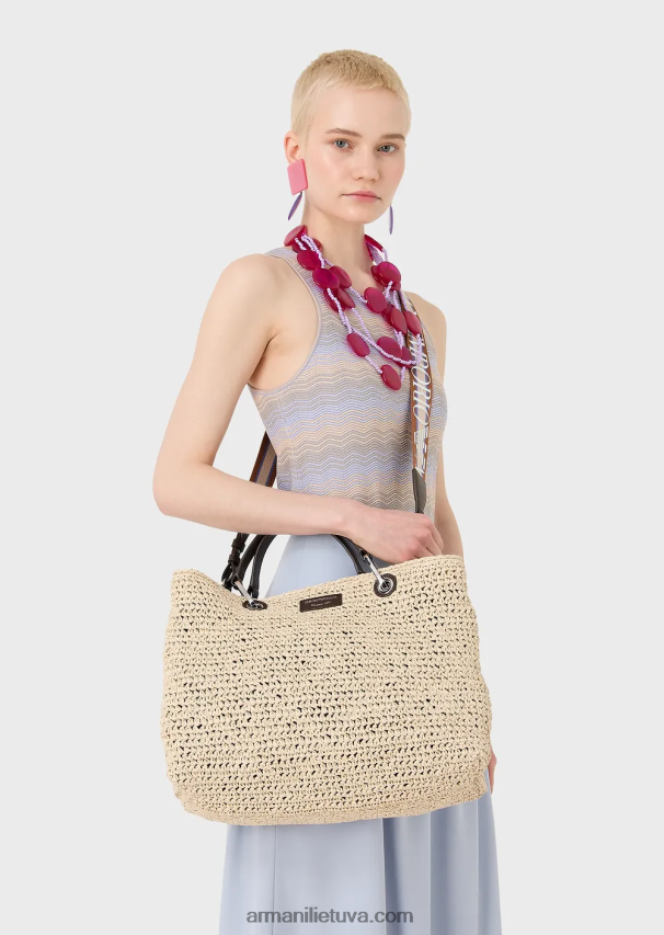 moterys smėlio spalvos Armani vidutinio myea pirkėjo krepšys matelasse šiaudelyje 02482X721