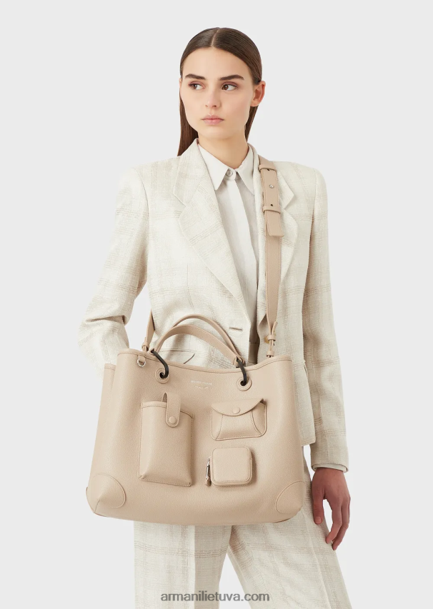 moterys smėlio spalvos Armani vidutinis kelių kišenių myea pirkėjo krepšys su elnio raštu 02482X703