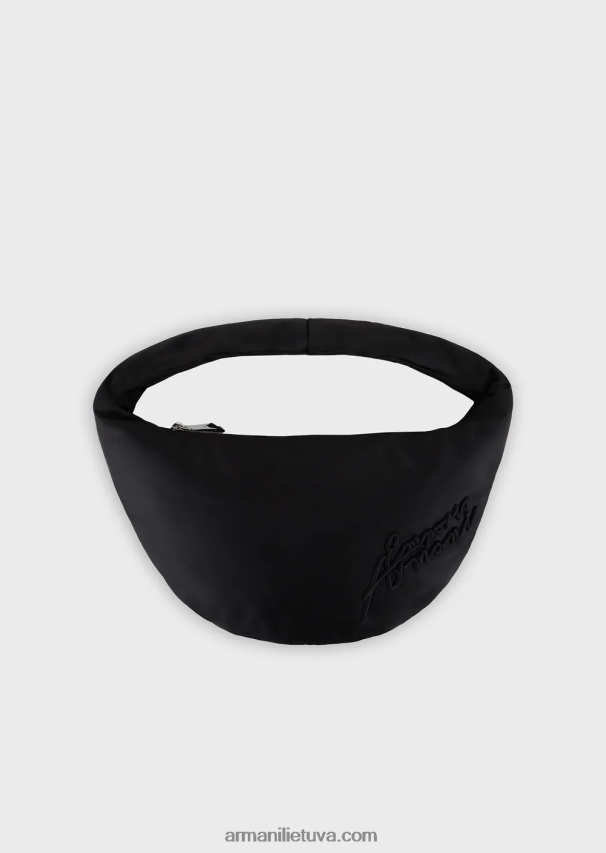 moterys juodas Armani dviejų atspalvių nailoninis valkata krepšys su firminiu siuvinėjimu 02482X745