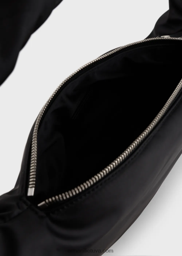 moterys juodas Armani dviejų atspalvių nailoninis valkata krepšys su firminiu siuvinėjimu 02482X745