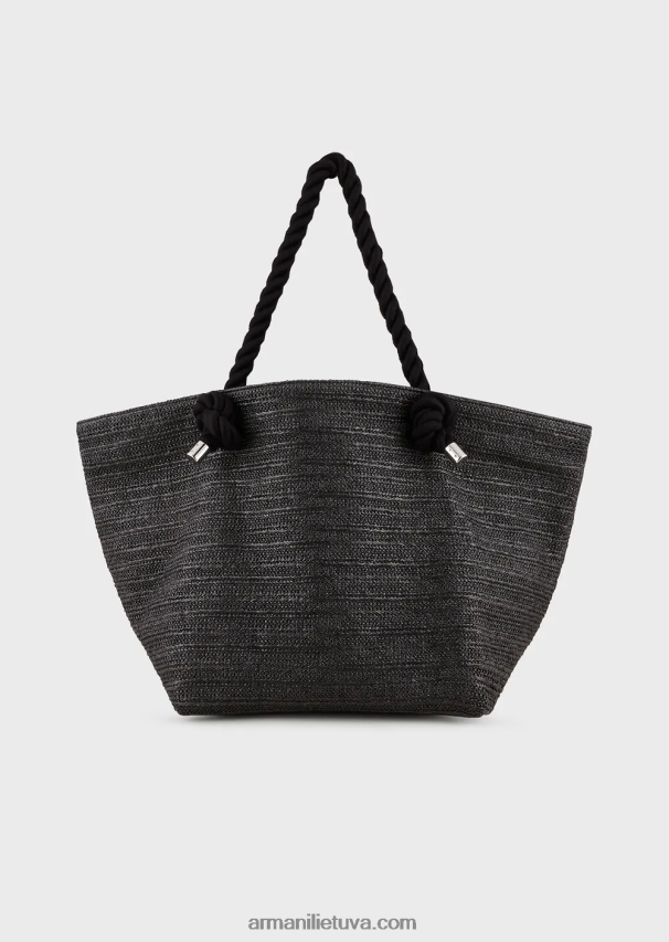 moterysArmani rafia paplūdimio pirkėjo krepšys su logotipo siuvinėjimu 02482X736