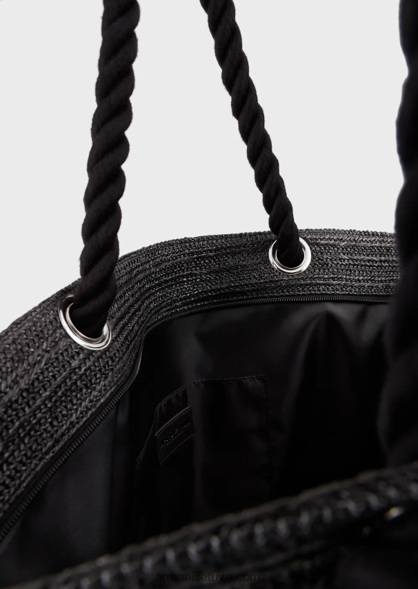 moterysArmani rafia paplūdimio pirkėjo krepšys su logotipo siuvinėjimu 02482X736