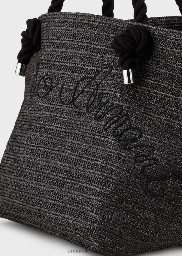 moterysArmani rafia paplūdimio pirkėjo krepšys su logotipo siuvinėjimu 02482X736