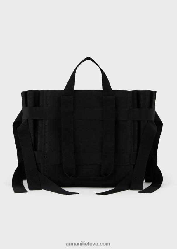 moterys juodas Armani didelis klostuotas drobinis pirkėjo krepšys 02482X739