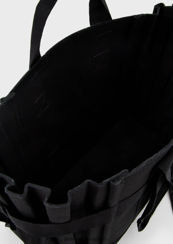 moterys juodas Armani didelis klostuotas drobinis pirkėjo krepšys 02482X739
