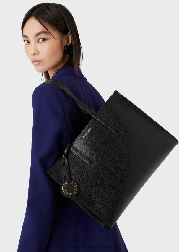 moterys juodas Armani palmellato odos apdaila pirkėjo krepšys su žavesiu 02482X734