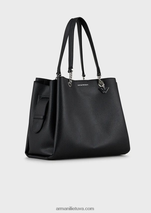 moterys juodas Armani palmellato odos efekto pirkėjo krepšys su erelio žavesiu 02482X730