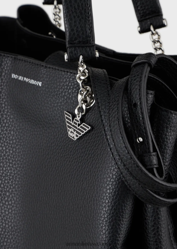 moterys juodas Armani palmellato odos efekto pirkėjo krepšys su erelio žavesiu 02482X730