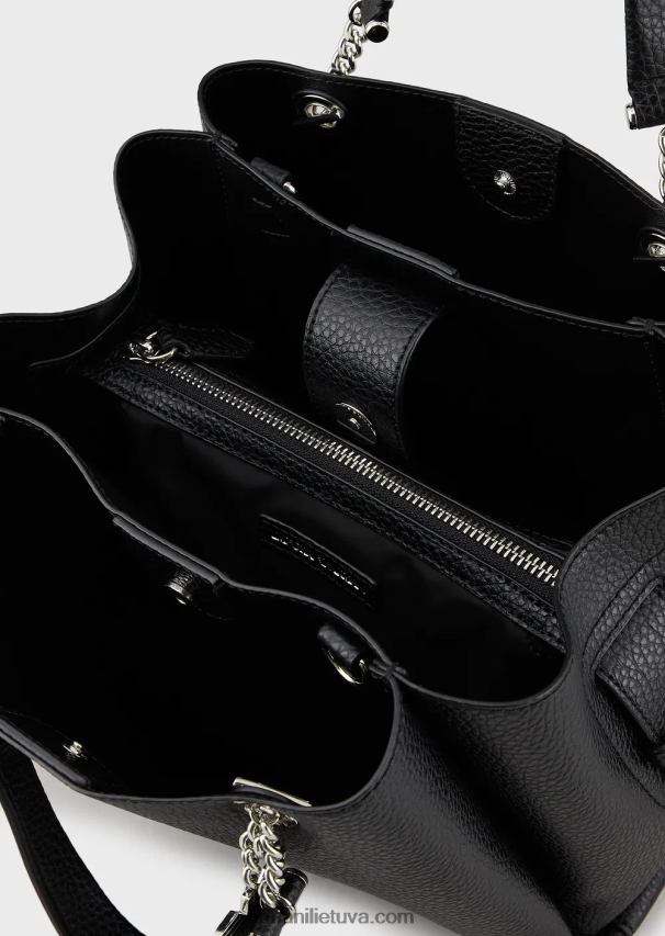 moterys juodas Armani palmellato odos efekto rankinė su erelio žavesiu 02482X727