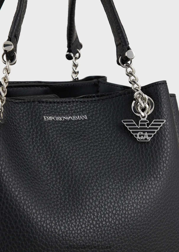 moterys juodas Armani palmellato odos efekto rankinė su erelio žavesiu 02482X727