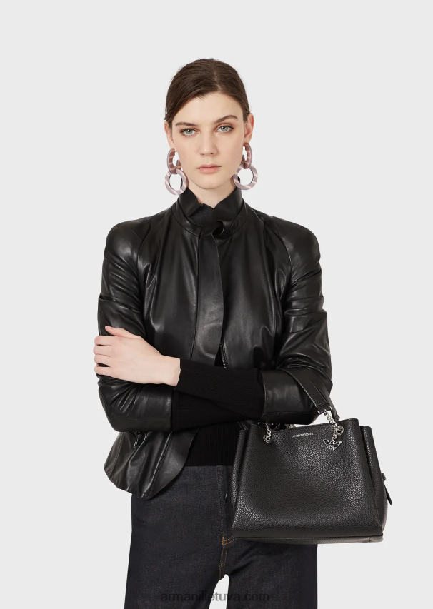 moterys juodas Armani palmellato odos efekto rankinė su erelio žavesiu 02482X727