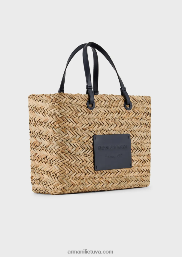 moterys smėlio spalvos Armani kumelės kapsulinės kolekcijos šiaudų krepšys pirkėjui 02482X737