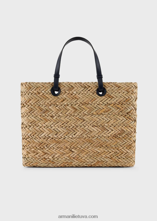 moterys smėlio spalvos Armani kumelės kapsulinės kolekcijos šiaudų krepšys pirkėjui 02482X737