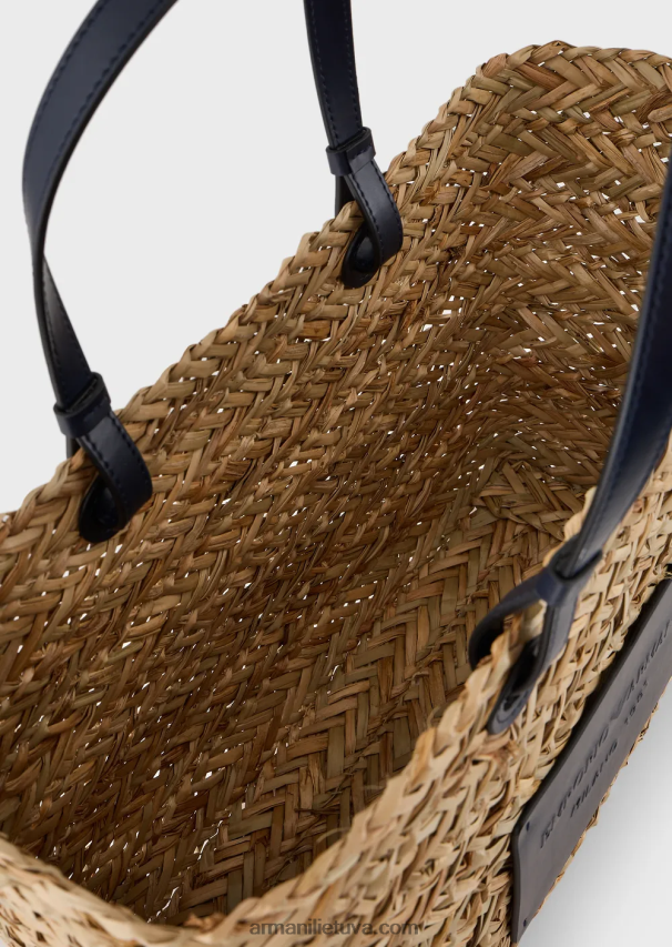 moterys smėlio spalvos Armani kumelės kapsulinės kolekcijos šiaudų krepšys pirkėjui 02482X737