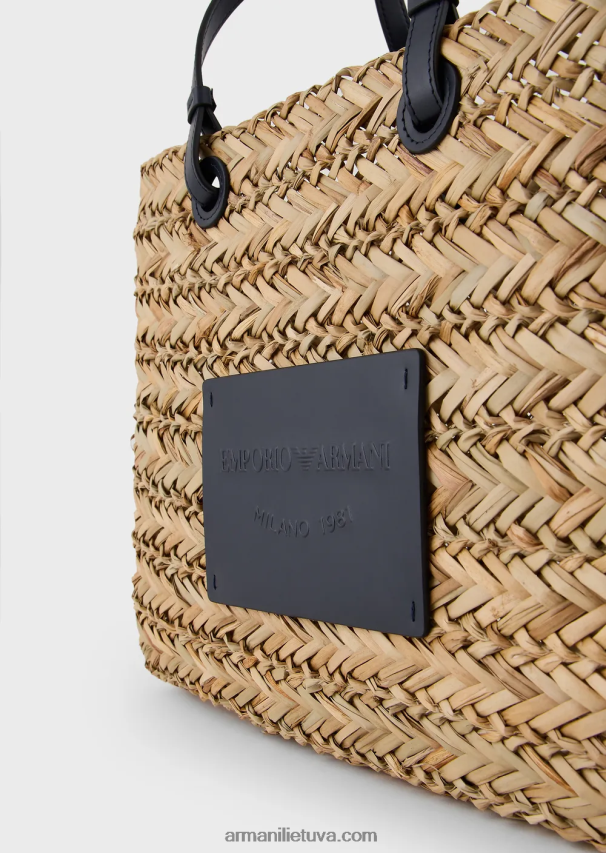 moterys smėlio spalvos Armani kumelės kapsulinės kolekcijos šiaudų krepšys pirkėjui 02482X737