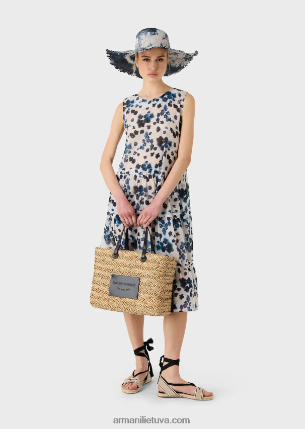 moterys smėlio spalvos Armani kumelės kapsulinės kolekcijos šiaudų krepšys pirkėjui 02482X737