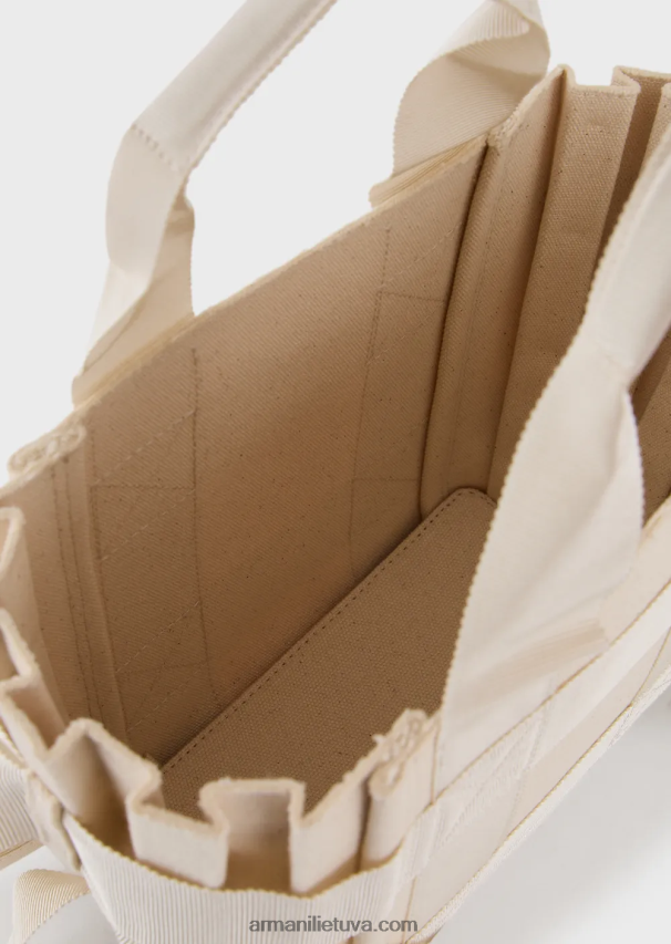 moterys smėlio spalvos Armani mažas klostuotas drobinis pirkėjo krepšys 02482X738