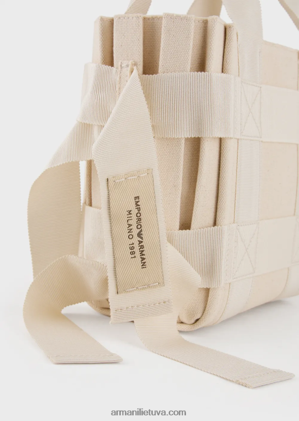 moterys smėlio spalvos Armani mažas klostuotas drobinis pirkėjo krepšys 02482X738