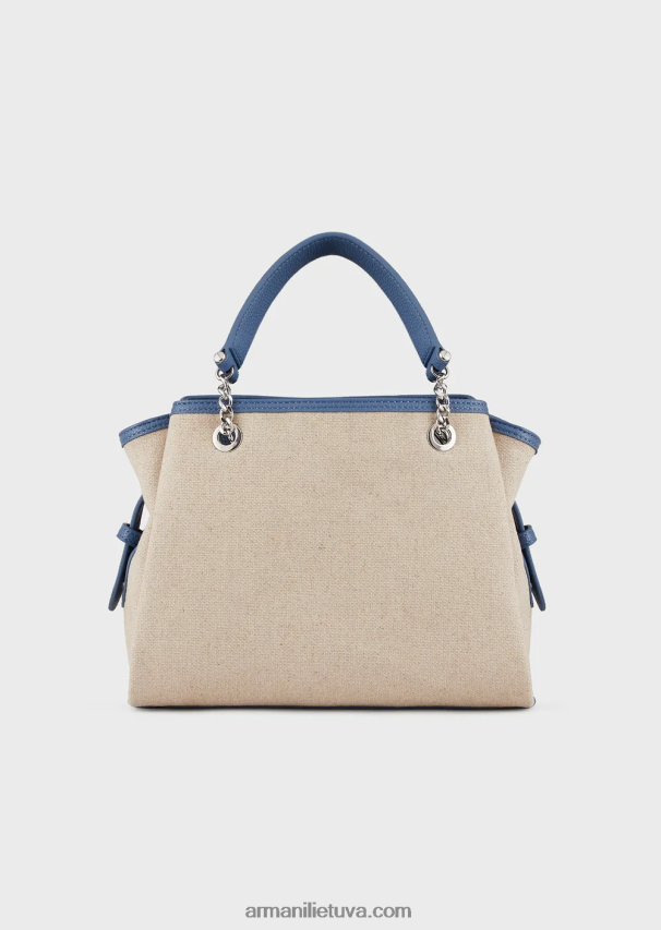 moterys smėlio spalvos logotipas Armani lininė rankinė su per dideliu siuvinėjimu ir erelio žavesiu 02482X732