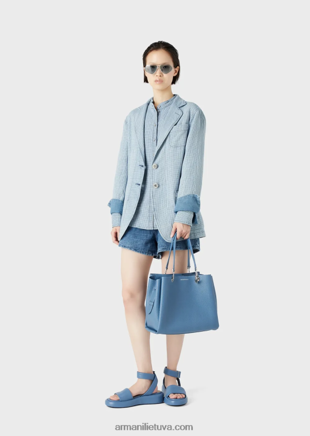 moterys žydros spalvos Armani palmellato odos efekto pirkėjo krepšys su erelio žavesiu 02482X729