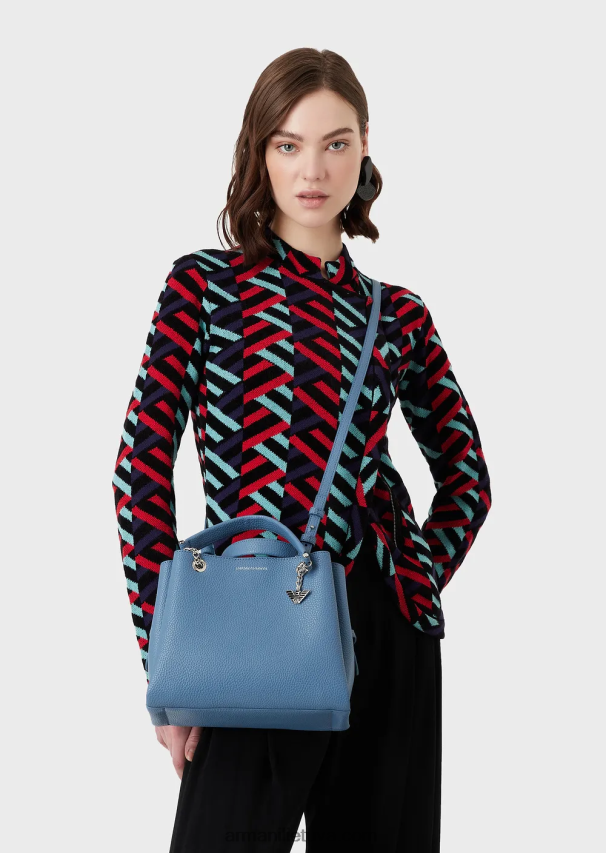 moterys žydros spalvos Armani palmellato odos efekto rankinė su erelio žavesiu 02482X725