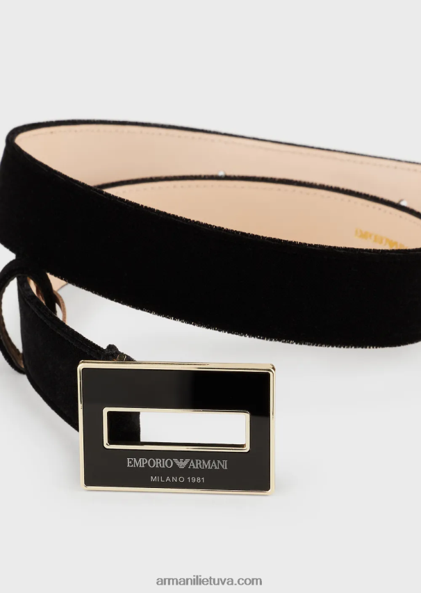 moterys juodas Armani aksominis diržas su kvadratine plokšte 02482X746