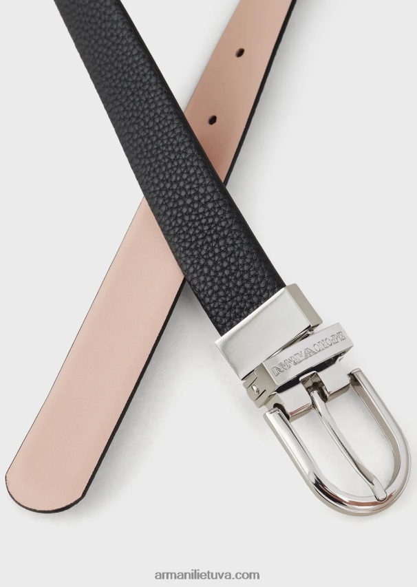 moterys juodas Armani apverčiamas dviejų spalvų diržas su elnio raštu 02482X750