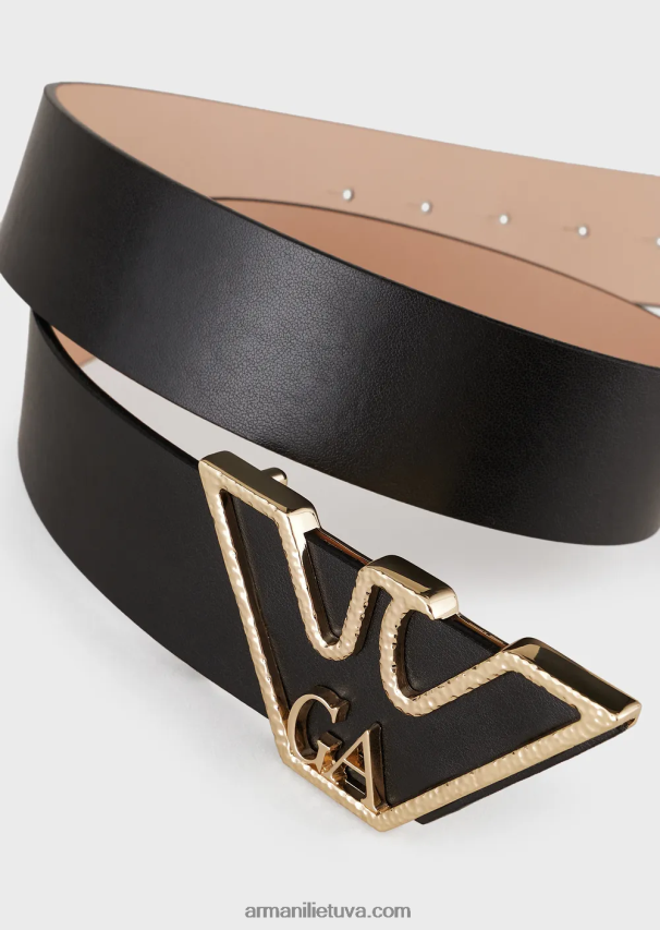 moterys juodas Armani diržas su suformuota erelio sagtimi 02482X755