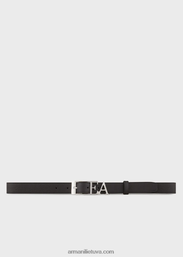 moterys juodas Armani elnio rašto odinis diržas su kontūruota ea sagtimi 02482X758