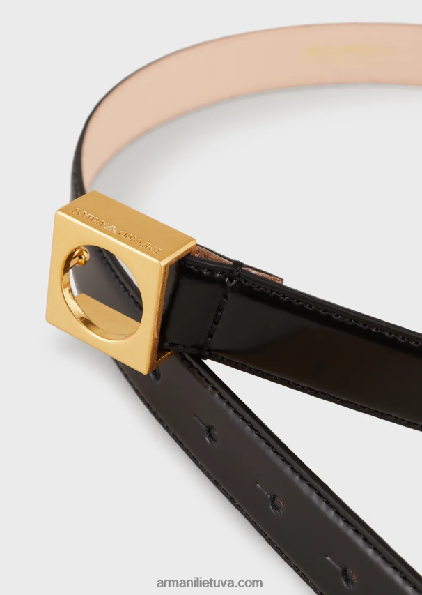 moterys juodas Armani šlifuotos odos diržas su geometrine sagtimi 02482X761