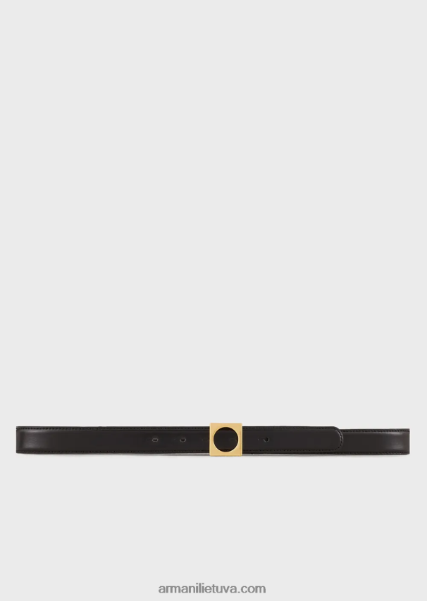 moterys juodas Armani šlifuotos odos diržas su geometrine sagtimi 02482X761