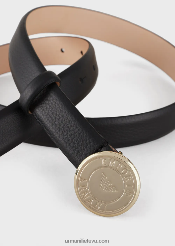moterys juodas Armani odinis diržas su medalionine sagtimi 02482X760