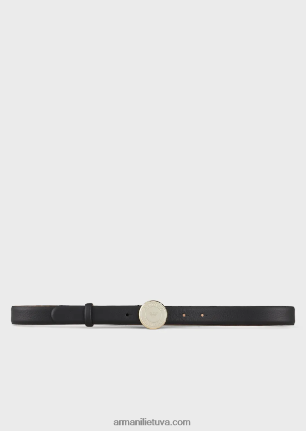 moterys juodas Armani odinis diržas su medalionine sagtimi 02482X760